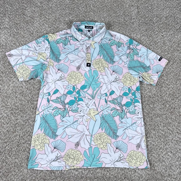 Bad Birdie Other - Bad Birdie Polo Shirt Mens XL Pink Blue Tropical Floral Performance Stretch Golf